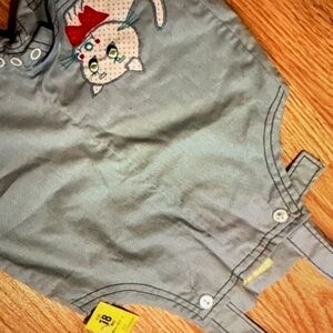 Gray Kids Overalls with Cat Design
